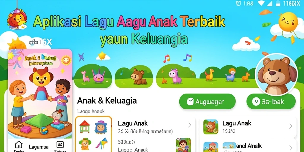 Tampilan antarmuka aplikasi 116X untuk Lagu Anak yang menarik.