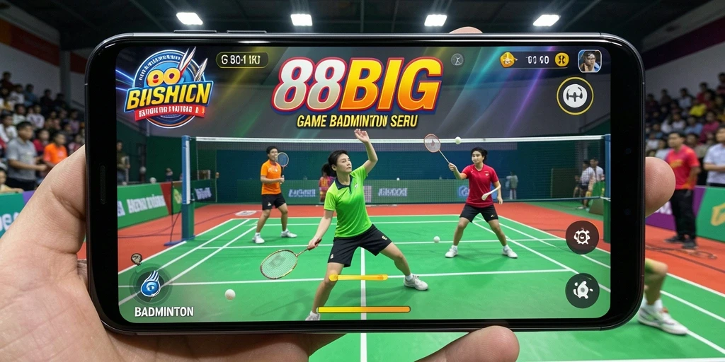 Screenshot antarmuka game Badminton yang menampilkan aksi seru.